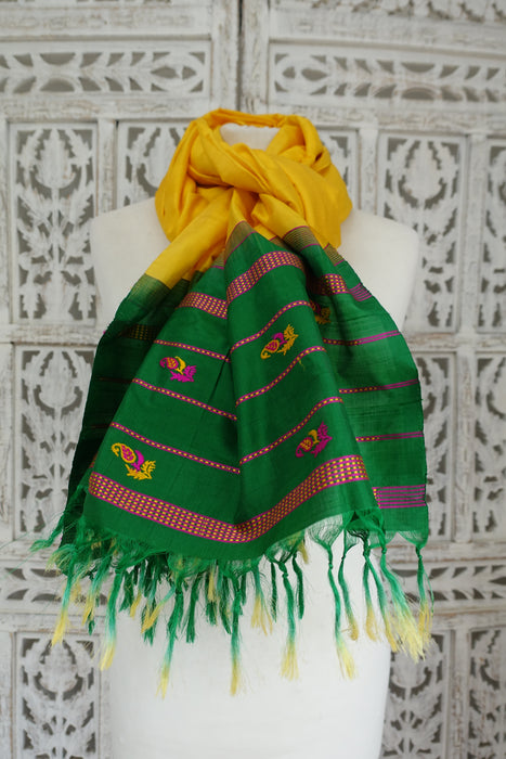 Yellow And And Green Pure Silk Vintage Dupatta - New
