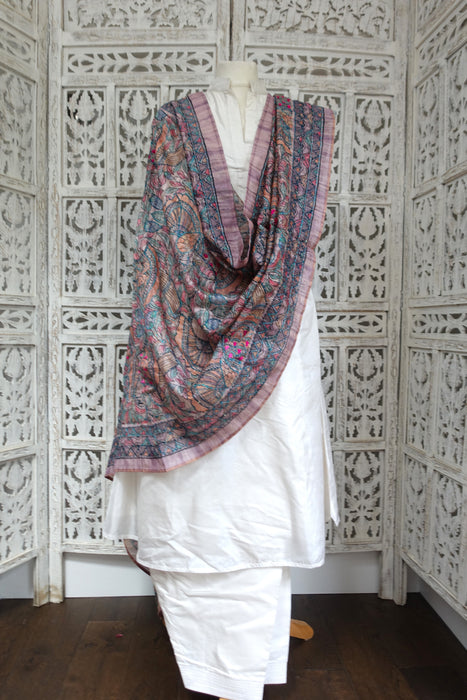 Multicoloured Silk Blend Embroidered Dupatta - New