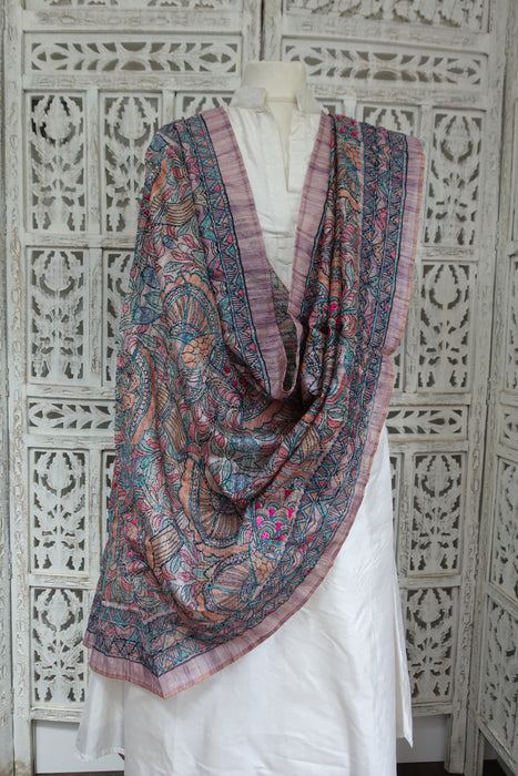 Multicoloured Silk Blend Embroidered Dupatta - New