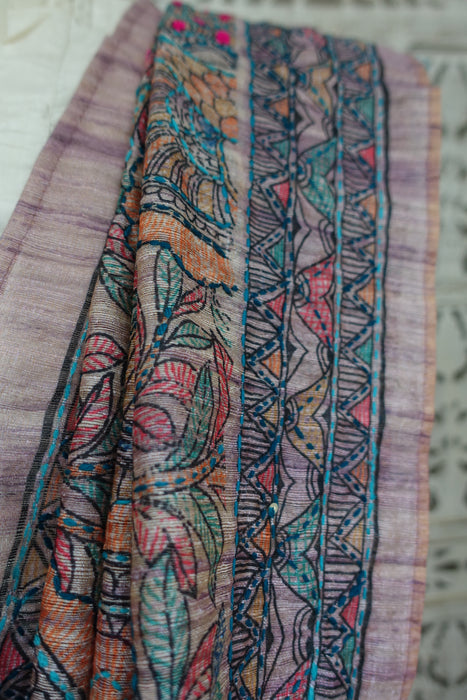 Multicoloured Silk Blend Embroidered Dupatta - New