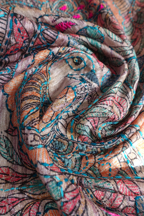 Multicoloured Silk Blend Embroidered Dupatta - New