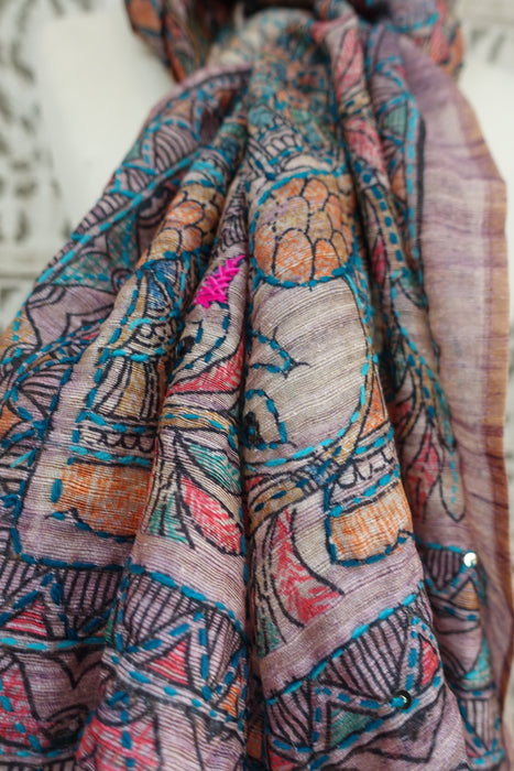 Multicoloured Silk Blend Embroidered Dupatta - New