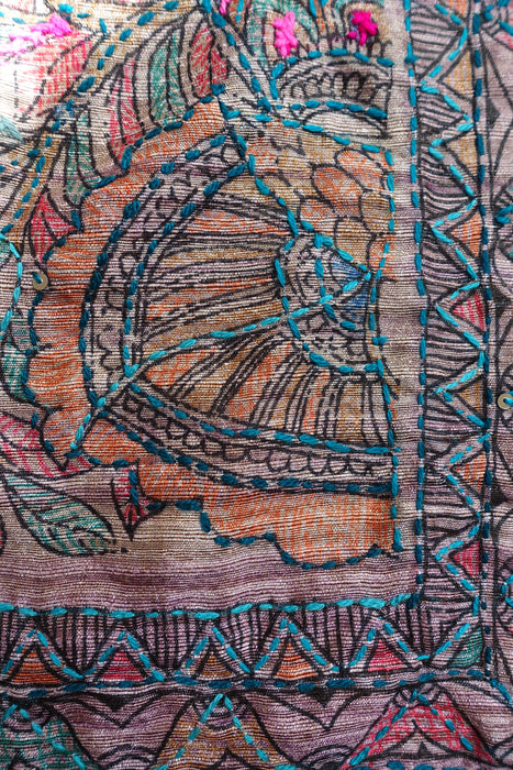 Multicoloured Silk Blend Embroidered Dupatta - New