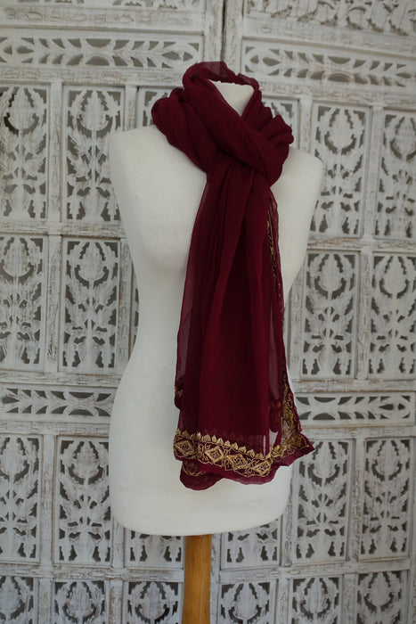 Plum Silk Chiffon Zardosi Embellished Dupatta - New