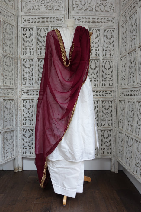 Plum Silk Chiffon Zardosi Embellished Dupatta - New