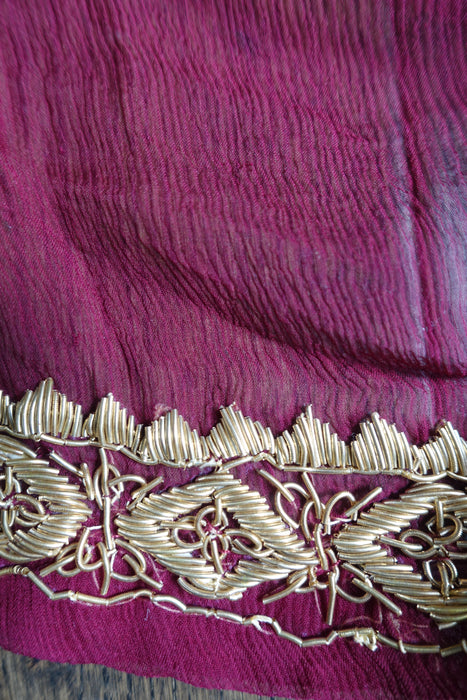 Plum Silk Chiffon Zardosi Embellished Dupatta - New