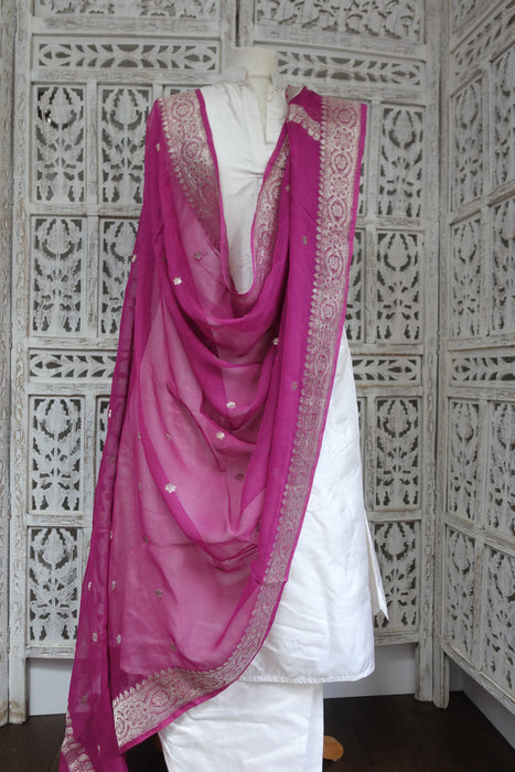 Rose Pink Banarsi Chiffon Dupatta - New