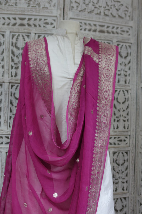 Rose Pink Banarsi Chiffon Dupatta - New