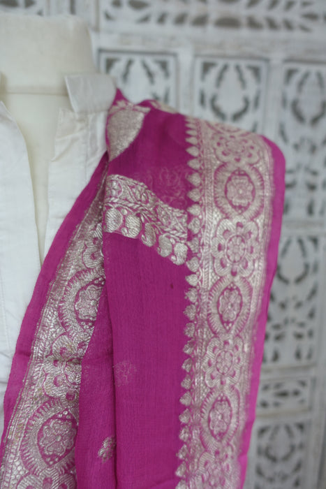 Rose Pink Banarsi Chiffon Dupatta - New