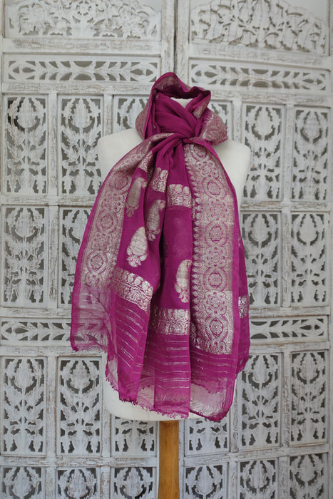 Rose Pink Banarsi Chiffon Dupatta - New