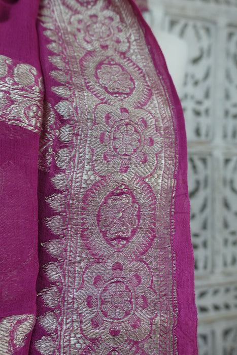 Rose Pink Banarsi Chiffon Dupatta - New