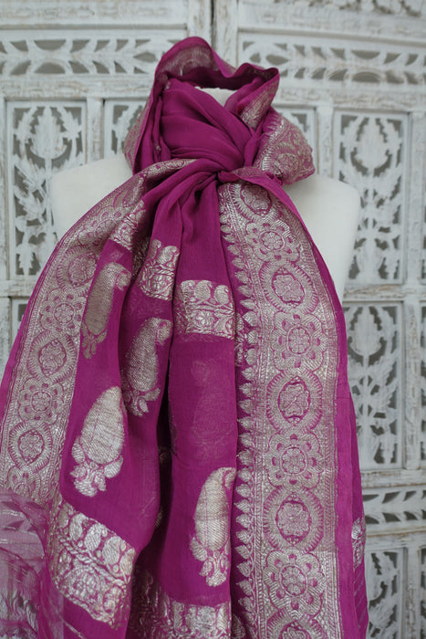 Rose Pink Banarsi Chiffon Dupatta - New