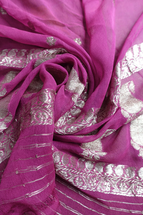 Rose Pink Banarsi Chiffon Dupatta - New