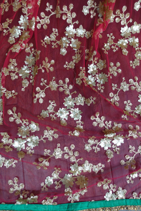 Raspberry Red Net And Sequinned Dupatta - Preloved