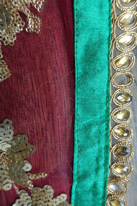 Raspberry Red Net And Sequinned Dupatta - Preloved