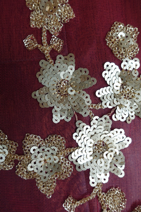 Raspberry Red Net And Sequinned Dupatta - Preloved