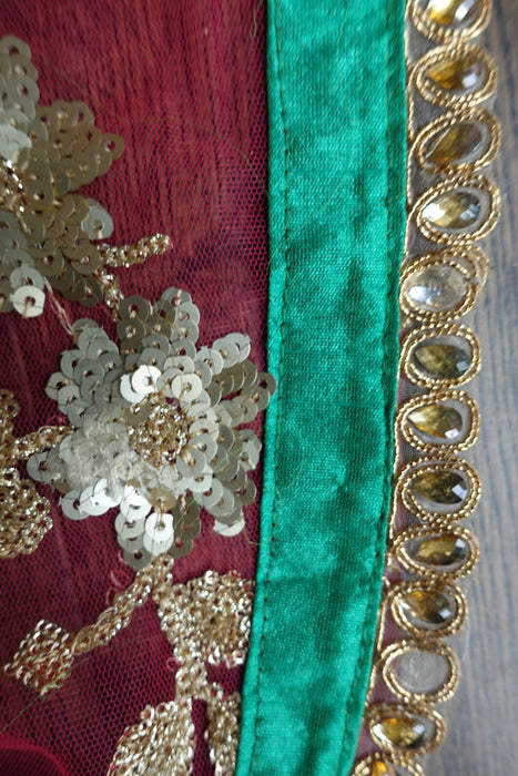Raspberry Red Net And Sequinned Dupatta - Preloved