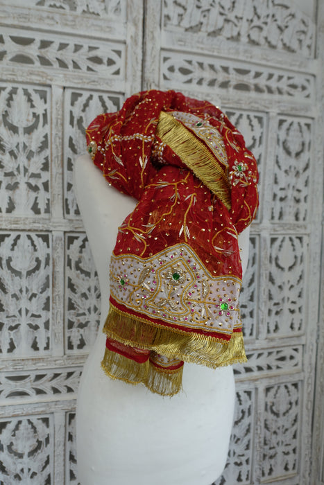 Red Vintage Wedding Dupatta With Kiran Gota - New