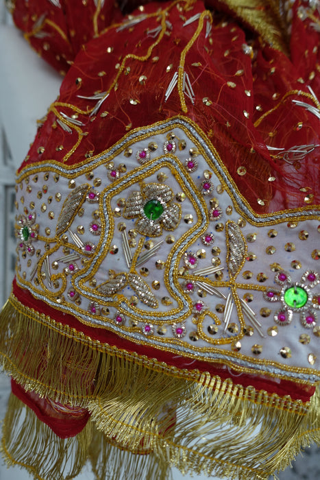 Red Vintage Wedding Dupatta With Kiran Gota - New