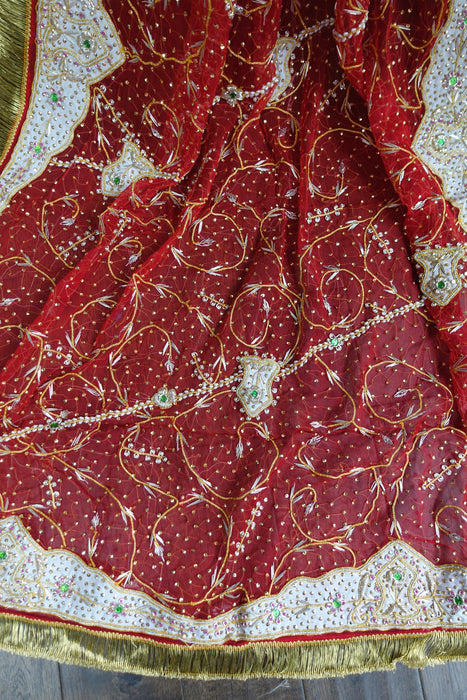 Red Vintage Wedding Dupatta With Kiran Gota - New