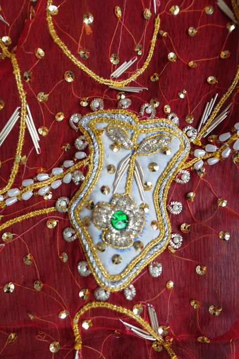 Red Vintage Wedding Dupatta With Kiran Gota - New