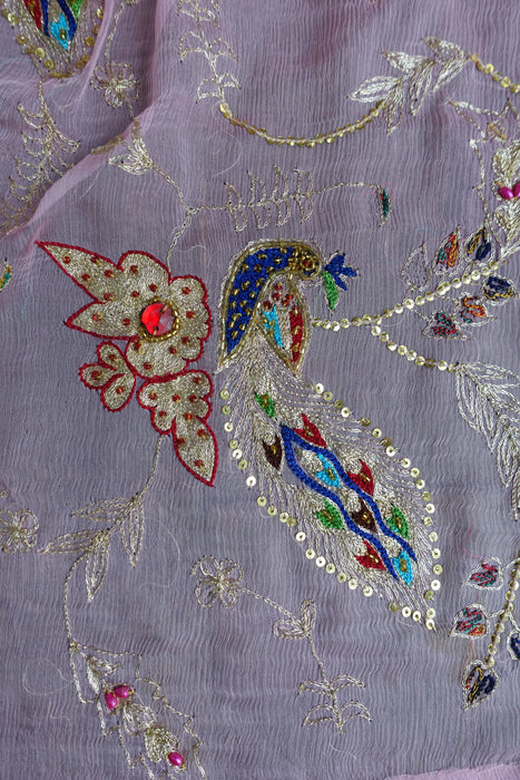 Baby Pink Vintage Peacock Embellished Dupatta - Preloved
