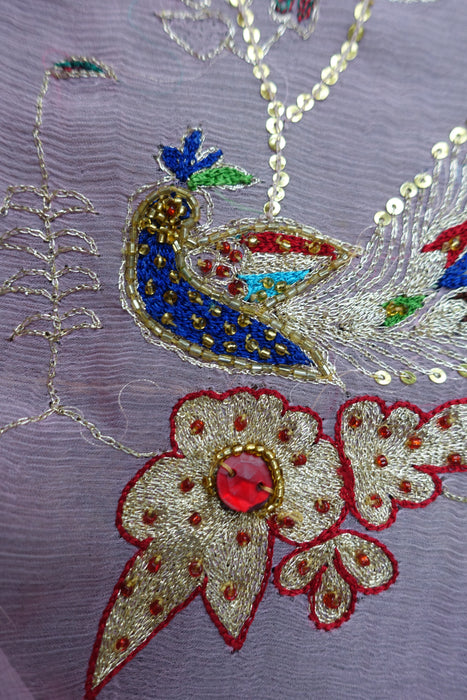 Baby Pink Vintage Peacock Embellished Dupatta - Preloved