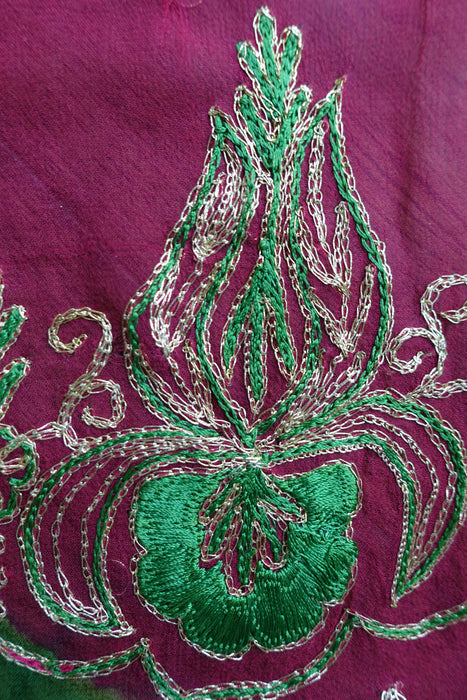 Pink And Emerald Green Vintage Chiffon Embroidered Dupatta - New