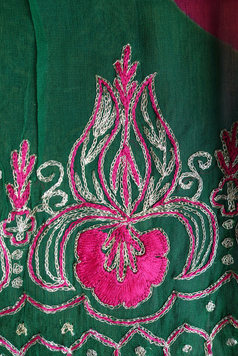 Pink And Emerald Green Vintage Chiffon Embroidered Dupatta - New