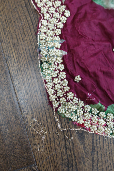 Plum Floral Crepe Dupatta - For Spares