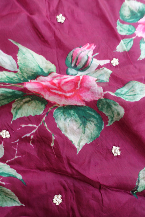 Plum Floral Crepe Dupatta - For Spares