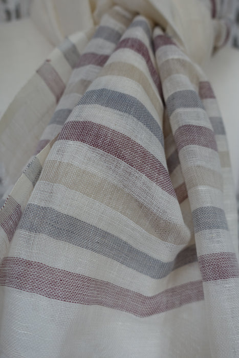 Cream And Beige Stripe Linen Scarf