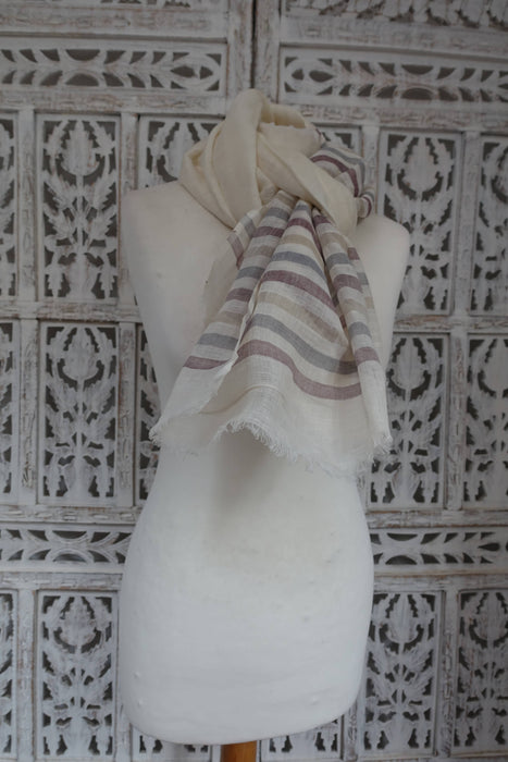 Cream And Beige Stripe Linen Scarf