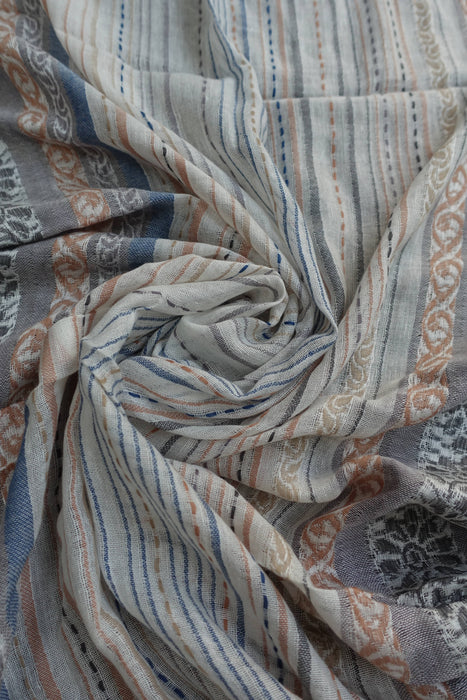 Blue Stripe Linen Woven Scarf