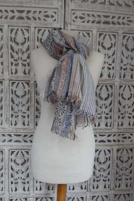 Blue Stripe Linen Woven Scarf