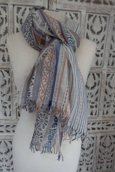 Blue Stripe Linen Woven Scarf