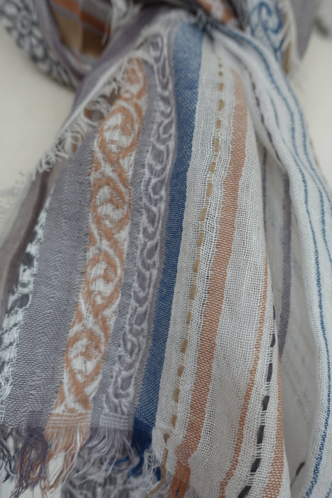 Blue Stripe Linen Woven Scarf