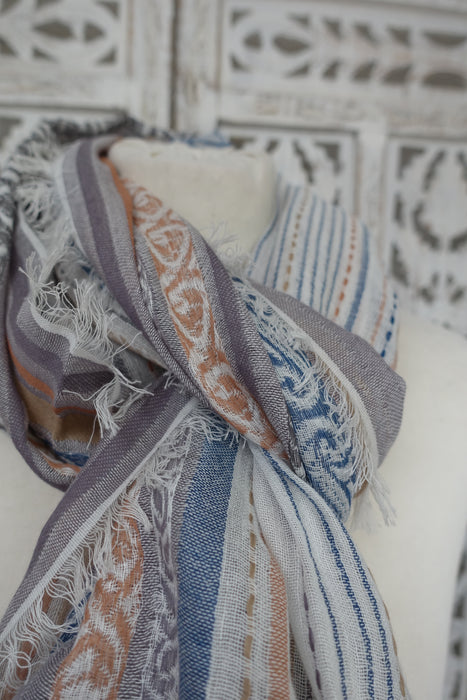Blue Stripe Woven Scarf