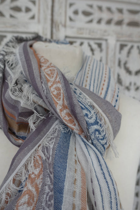 Blue Stripe Linen Woven Scarf