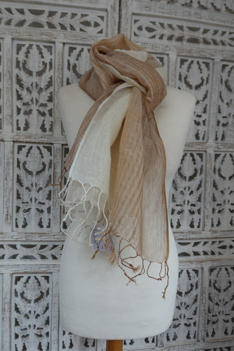 Beige And White Linen Scarf
