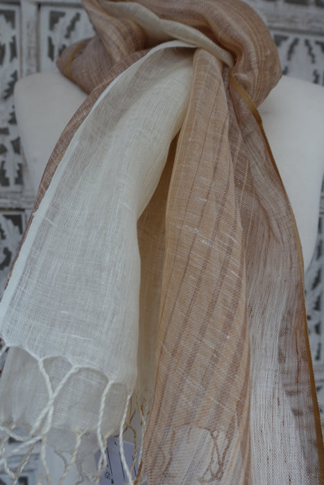 Beige And White Linen Scarf