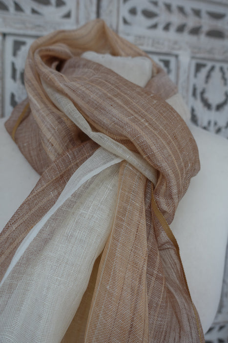 Beige And White Linen Scarf