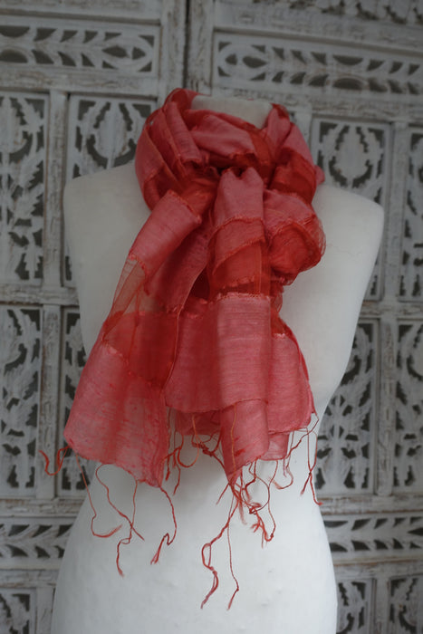Orange Silk Voile Scarf Handloom