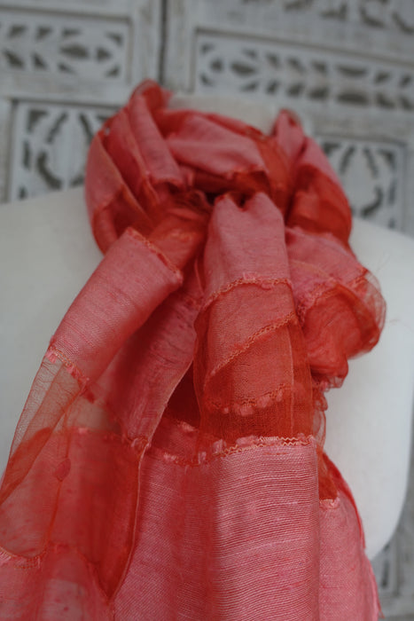 Orange Silk Voile Scarf Handloom