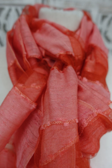 Orange Silk Voile Scarf Handloom