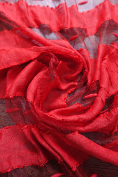 Red Silk Voile Scarf Handloom