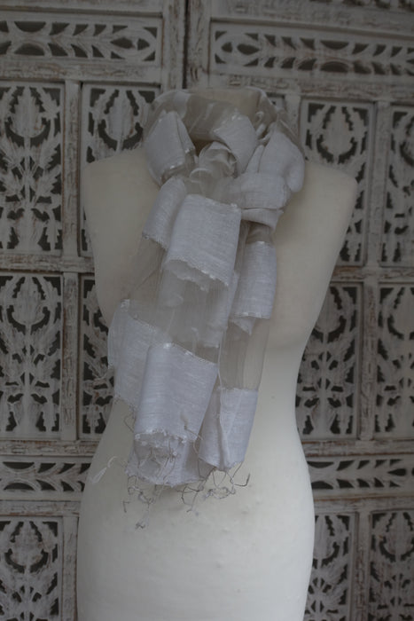 White Silk Voile Scarf Handloom