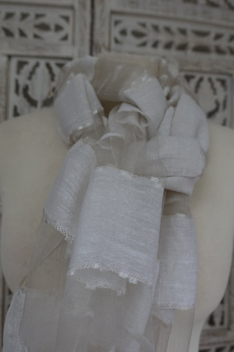 White Silk Voile Scarf Handloom