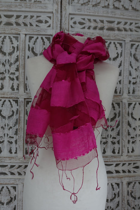 Hot Pink Silk Voile Scarf Handloom