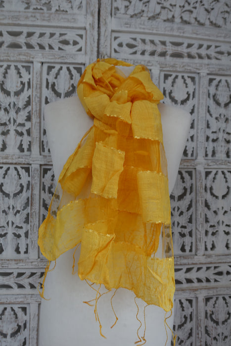 Yellow Silk Voile Scarf Handloom